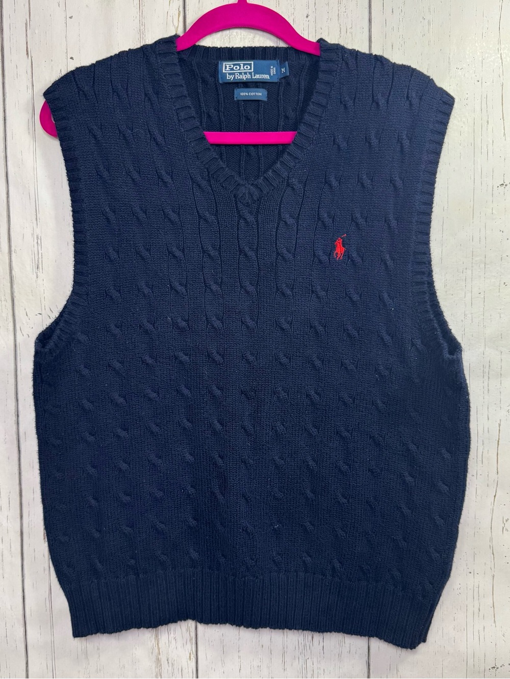 Polo Ralph Lauren Navy Cable Knit Sweater Vest Size M Preppy Old Money Academia